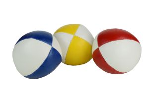 Basic set van 3 jongleerballen | 100 gram | 62 mm | rood/wit - blauw/wit - geel/wit